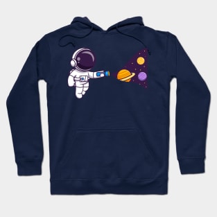 Cute Astronaut With Flashlight In Space Cartoon Hoodie